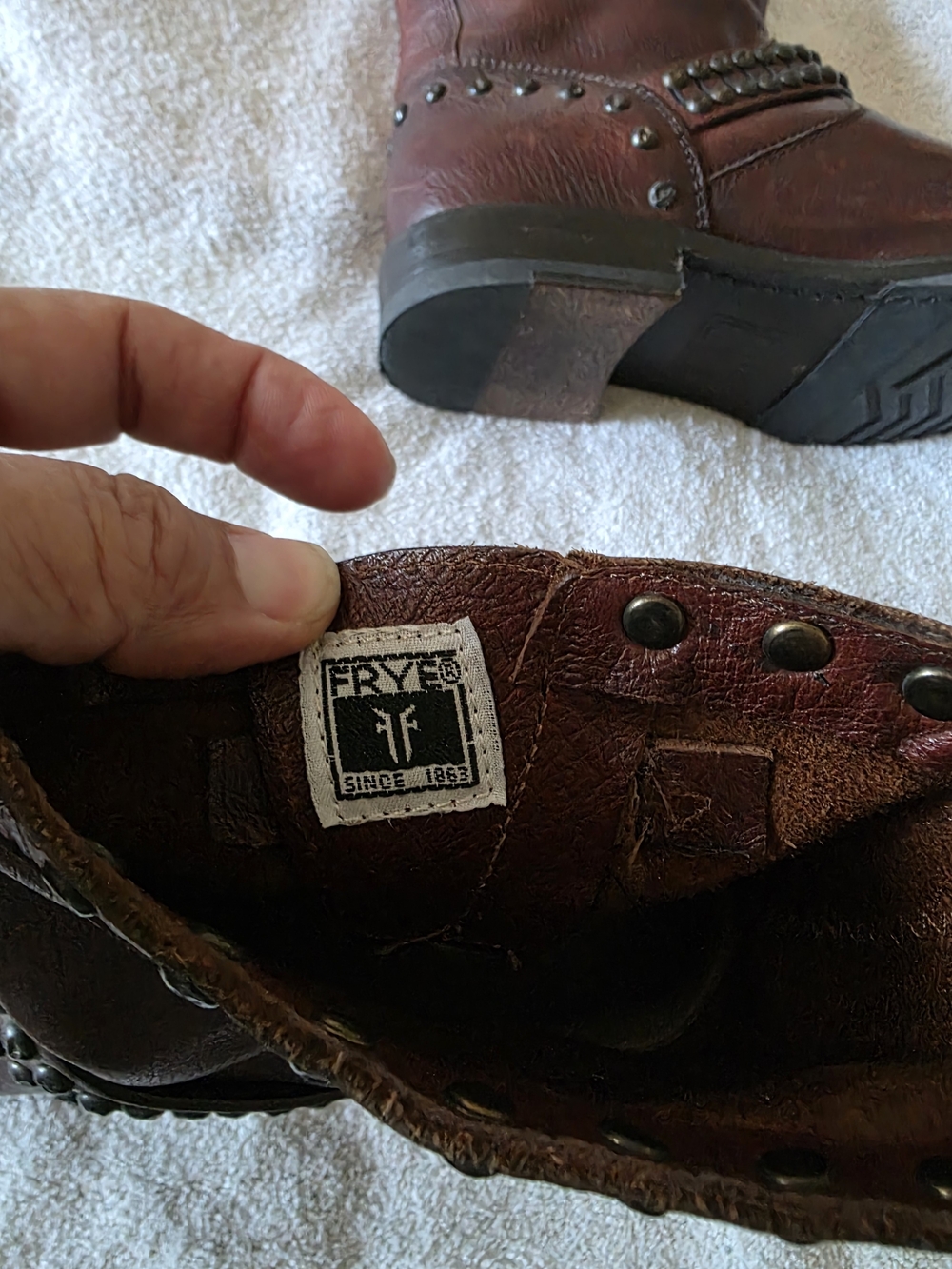 Frye Studded Brown Leather Ankle Boots - Picture 3 of 4
